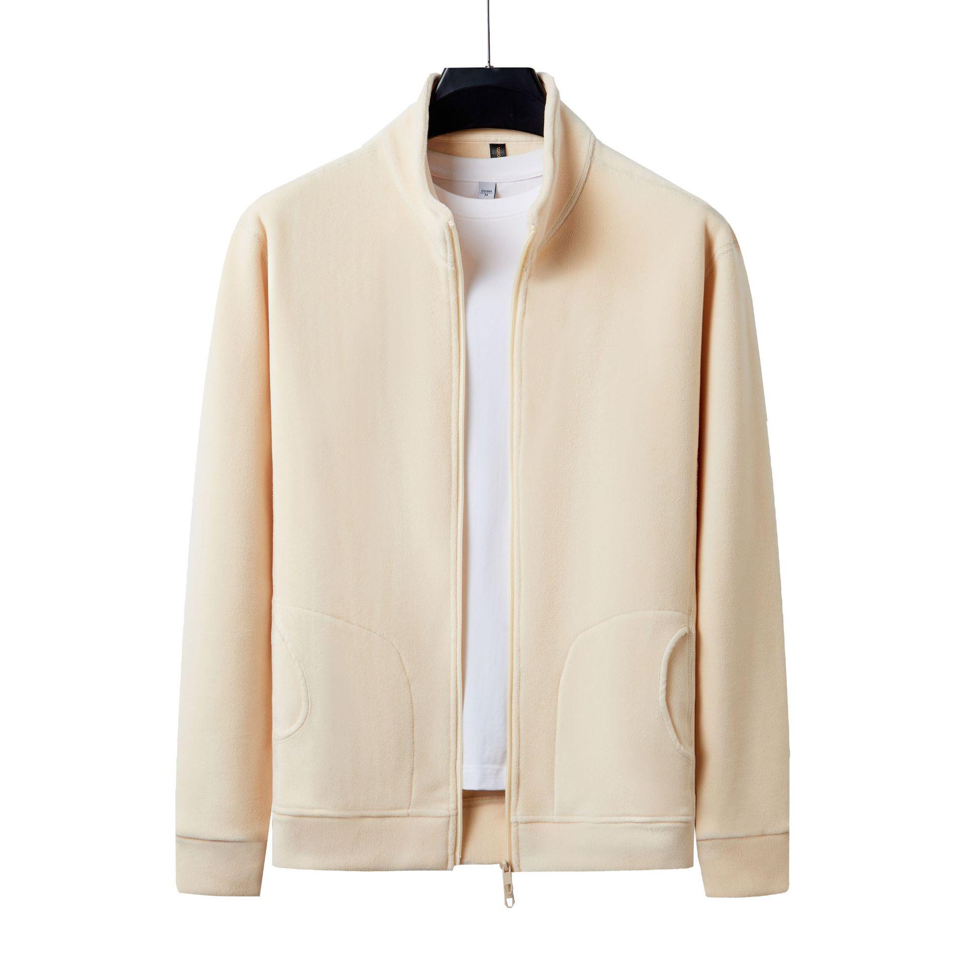 Men s Heavyweight 400g Coral Fleece Zipper Hoodie - Autumn/Winter Solid Color Plus Velvet Thickened Loose Stand Collar Cardigan Jacket Extra Large