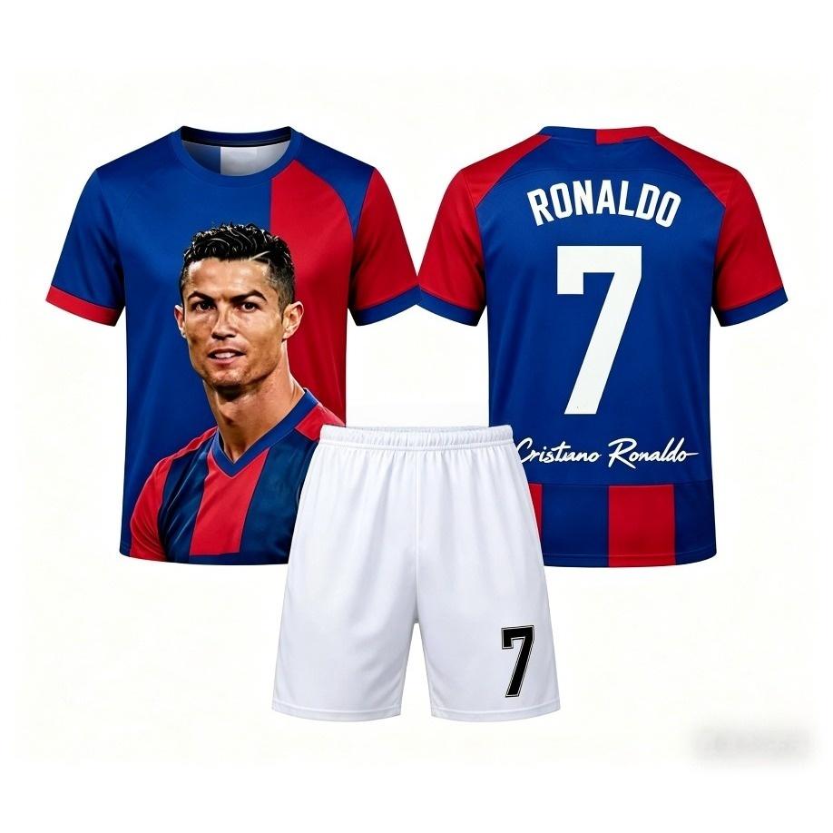 Summer Fashion New Ronaldo # 7 Football Jersey Sport Training Competition Short Sleeve T-shirt and Shorts Set Family Kids Tees