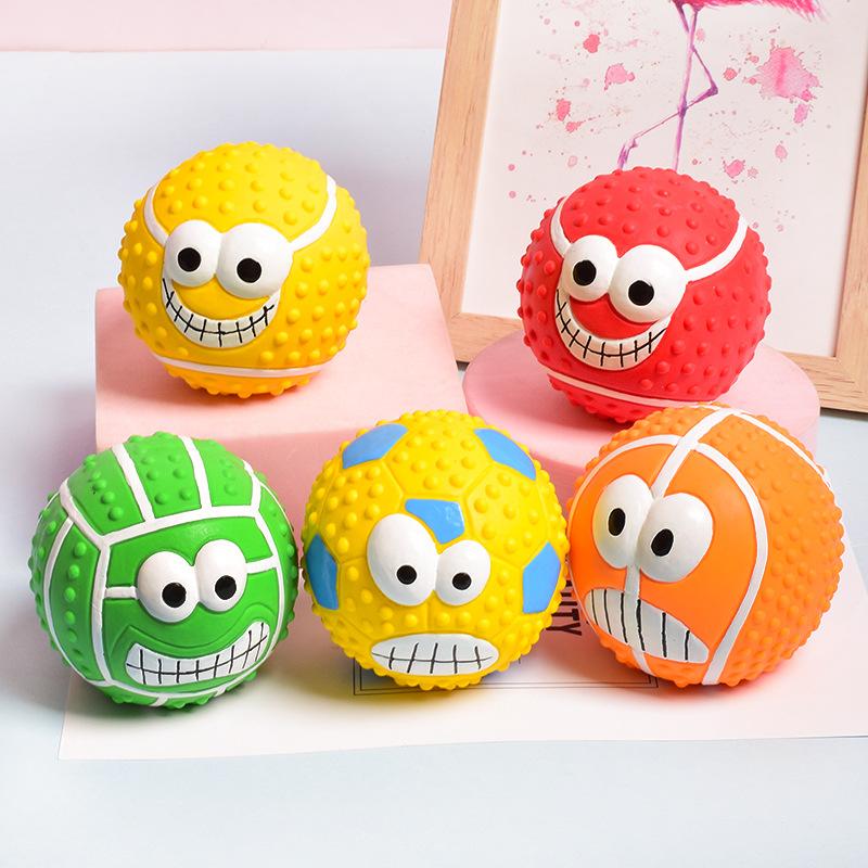 Neues Haustierspielzeug - Latex Lachendes Gesicht mit Geräusch Volleyball Fußball Beißspielzeug gegen Langeweile Kugelförmiges Hundespielzeug