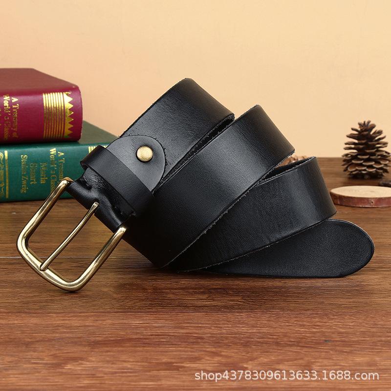 Men's Leather Belt First Layer Pure Cattlehide Leather Pin Buckle Retro Simple Versatile Korean Style Youth Pants Belt