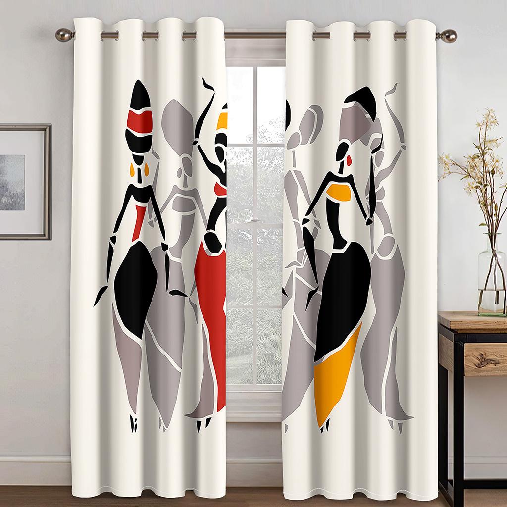Moderne minimalistische afrikanische Frauen abstrakte Kunst Sonnenschutzvorhänge 2 Paneele Wohnzimmer Schlafzimmer Balkon Küche Dekorative Vorhänge