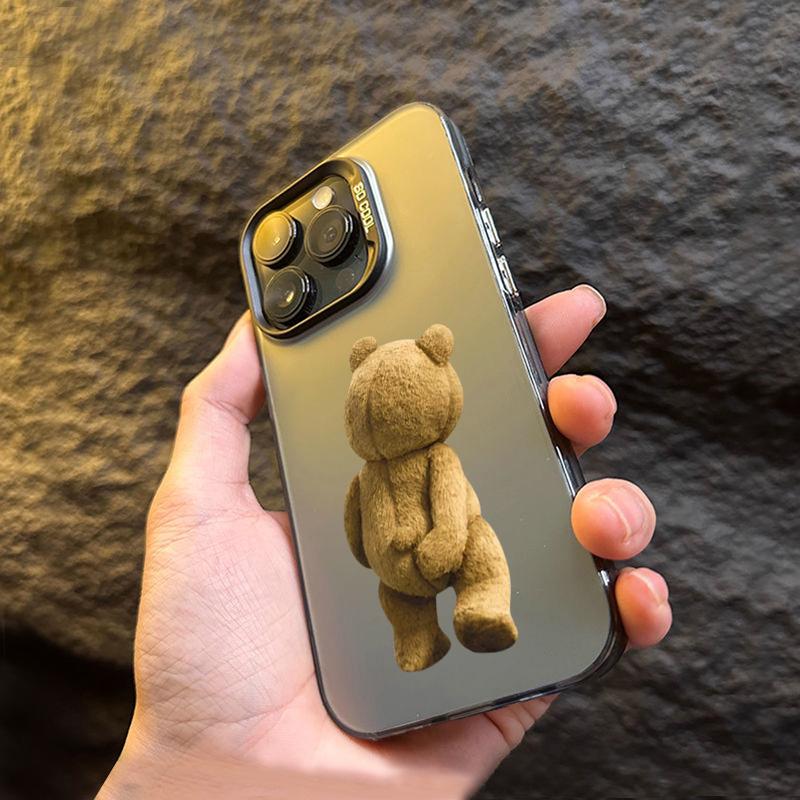 New Cartoon Teddy Bear Matte Laser Phone Case For  Poco F5 X5 X6 Pro Mi 14 13 12 12T 13T Pro 11 Lite NE Shockproof Cover