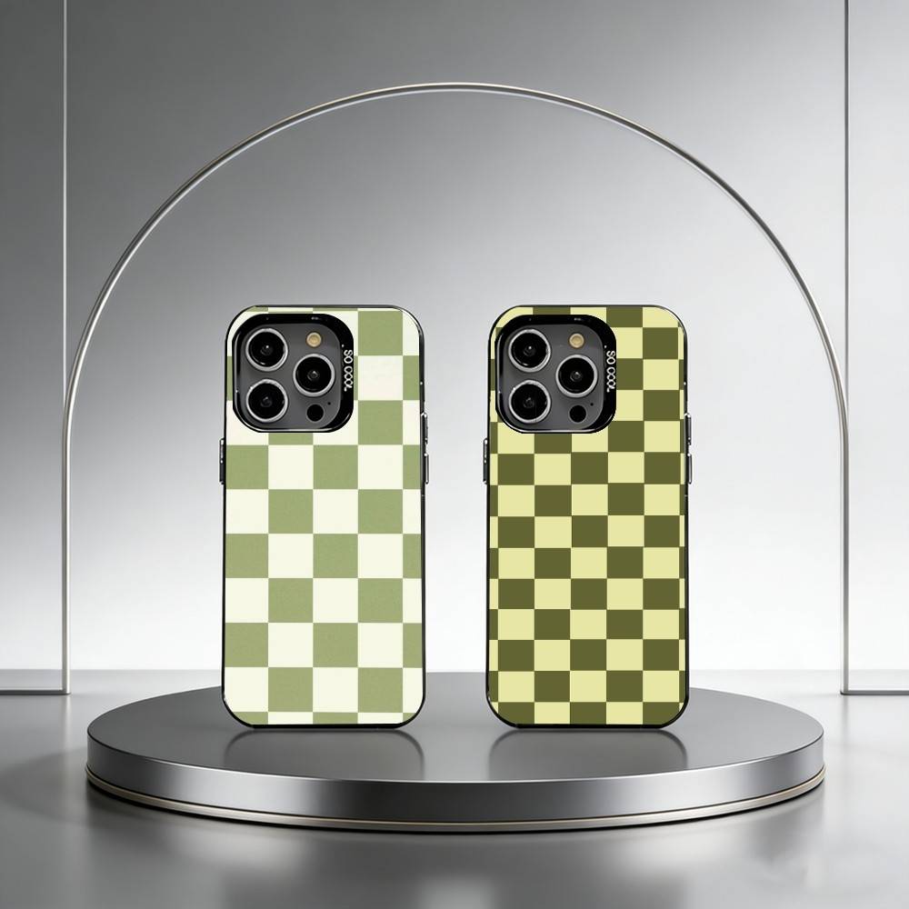 Green & Orange Check Phone Case For iPhone 17,16,15,14,13,12,11 Plus,Pro Max,XS,Colorful Silver Black Cover