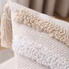Cojín bohemio con patrón de cuerda trenzada y borlas, suave cojín de lino y algodón con textura para sofá, cama y oficina