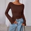 Women's Color Bell Sleeve Long Sleeve Top, Casual Blouse for Everyday Wear