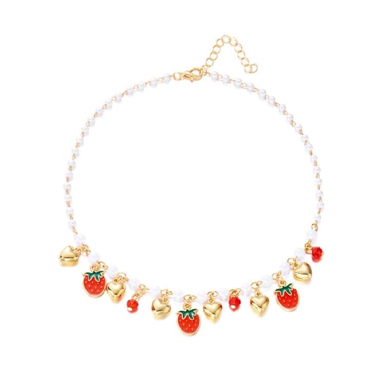 Playful Cherry Strawberry Heart Pendant Necklace With Margarite Details Flexible Chain Design Ideal For Layering