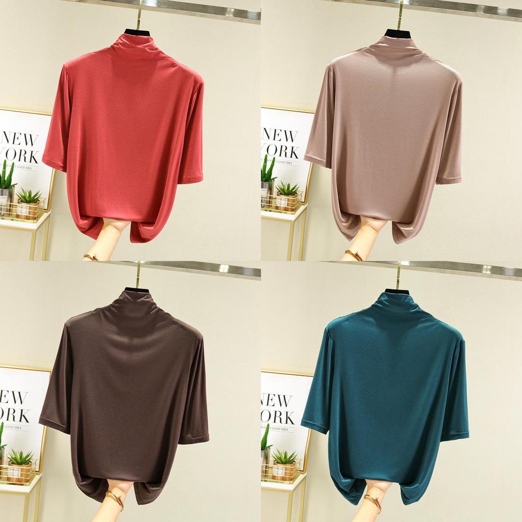 Modal Half High Neck T Shirt For Women With Soft Knit Fabric And Casual Style