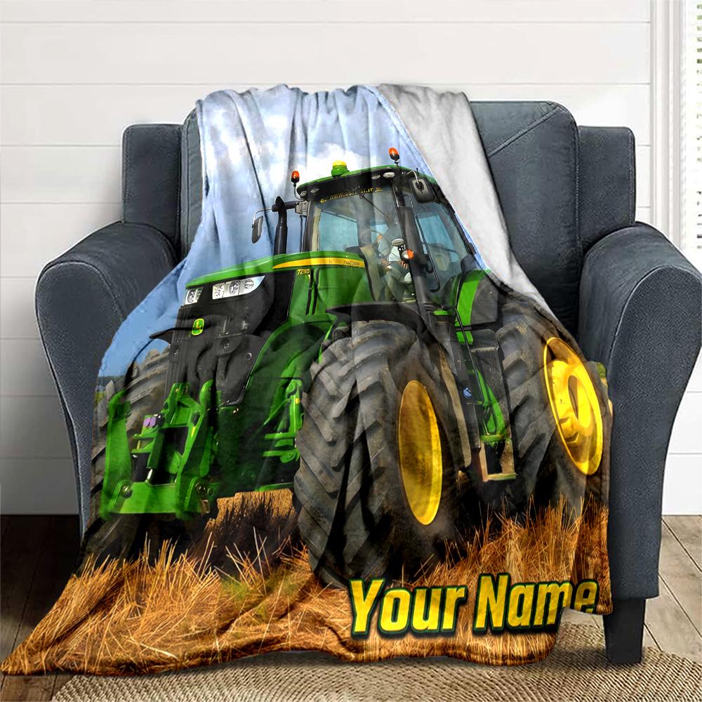 1pc John Deere Banner Blanket with Custom Name, Gift, for Men and Women, Soft Blanket, Good for Sofa Bed Couch Travel, Lightweight Flannel Blanket