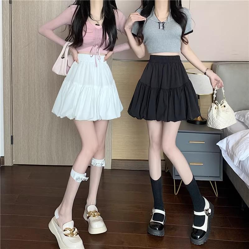 2026 Spring/Summer High Waist Bubble Mini Skirt for Women - Slimming Fluffy A-line Skirt with Anti-Exposure Design.