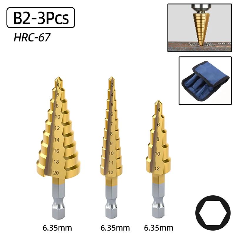 HSS Step Drill Bit Straight Groove Titanium Coated 4-12 4-20 3-12mm Wood Metal Hole Cutter Broca Cone Conical Stage Drill Tools