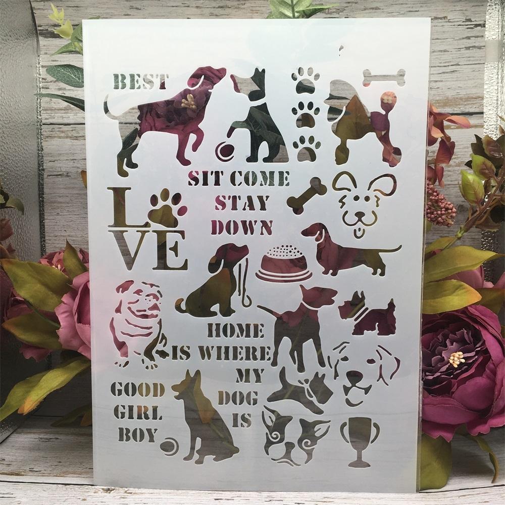 

A4 29 см милые собаки слова лапа DIY многослойные трафареты настенная живопись раскраска для скрапбукинга тиснение альбом декоративный шаблон