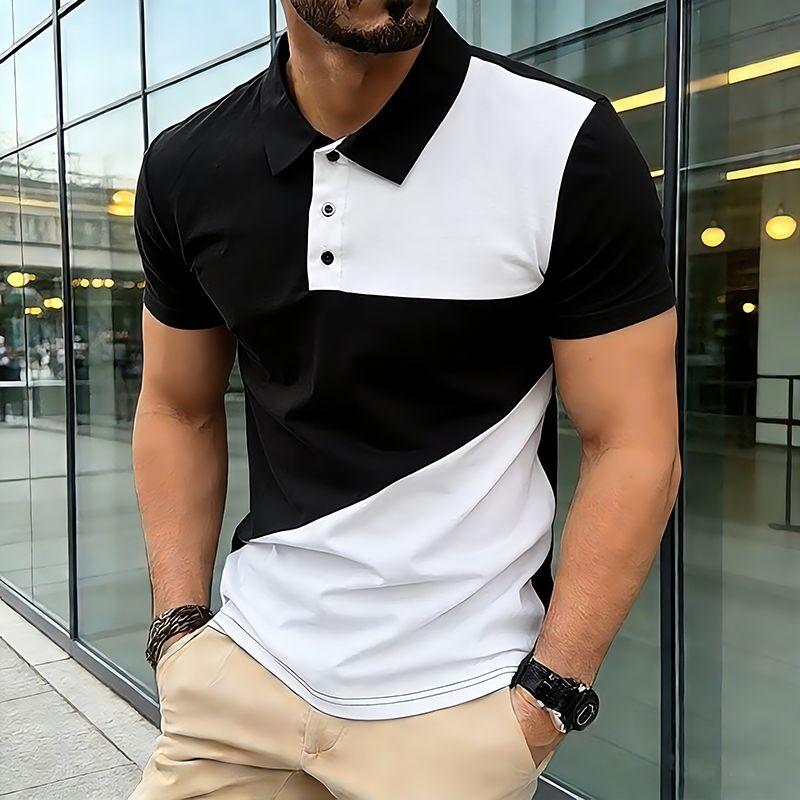 

Summer Men s Black White Splicing Polo Shirts Short Sleeve Breathable Casual Contrast Color Lapel Collar Streetwear Basic Tops L чёрный