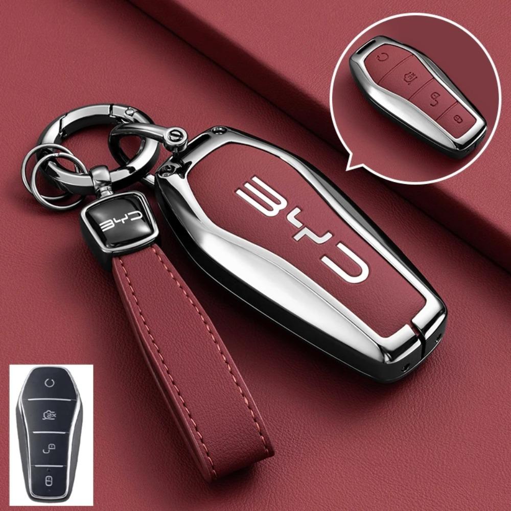 Car Zinc Alloy Leather Key Case Cover for BYD Song Plus Atto Han EV Tang DM Qin Seal Dolphin Key Bag Pouch Wallet Organizer