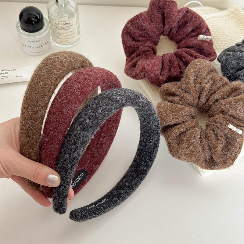 Textured Fabric Hair Ring & Headband Set – Stylish Autumn/Winter Rubber Bands, Hairpins & High Skull Headband