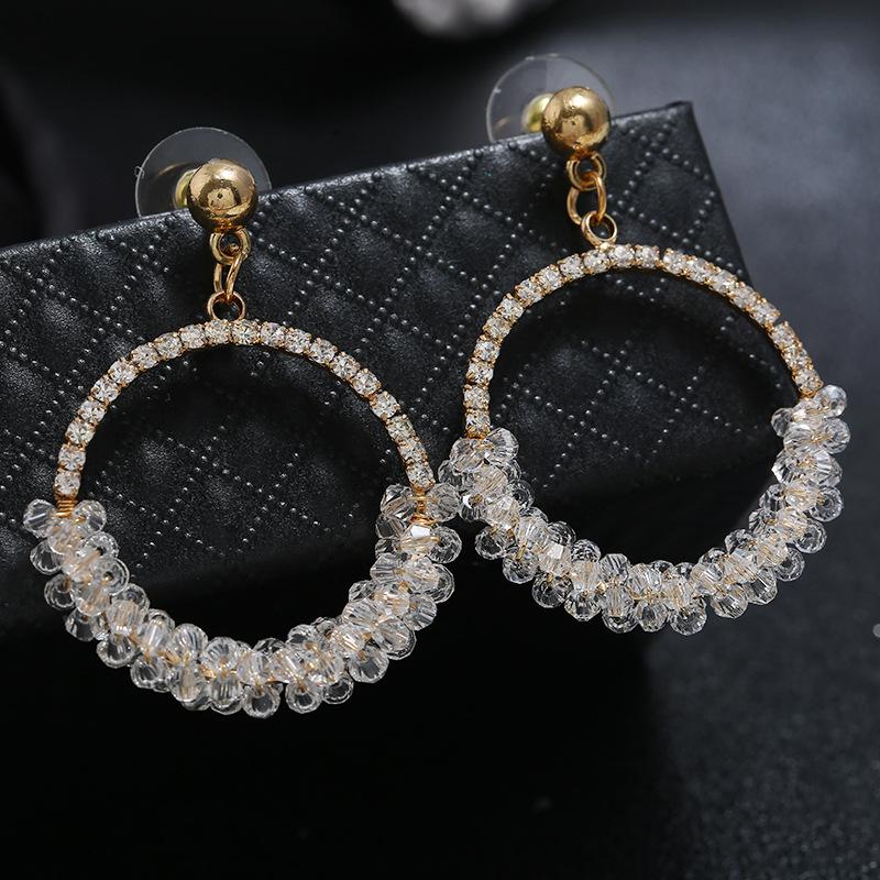 Original fashion personality retro crystal stud earrings female simple temperament versatile long earrings show face thin earrings