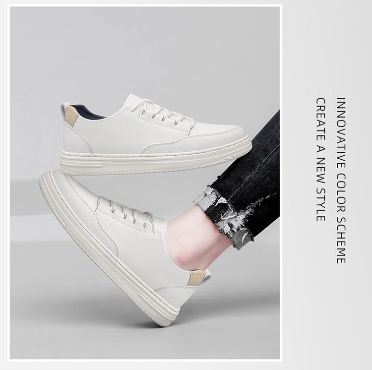 Men's Handmade Retro White Low-Top Board Shoes - Versatile Cowhide Casual Flats for Spring