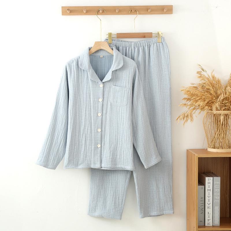 

Четырехслойный толстый пижамный комплект из чистого хлопка однотонной расцветки для пар Medium