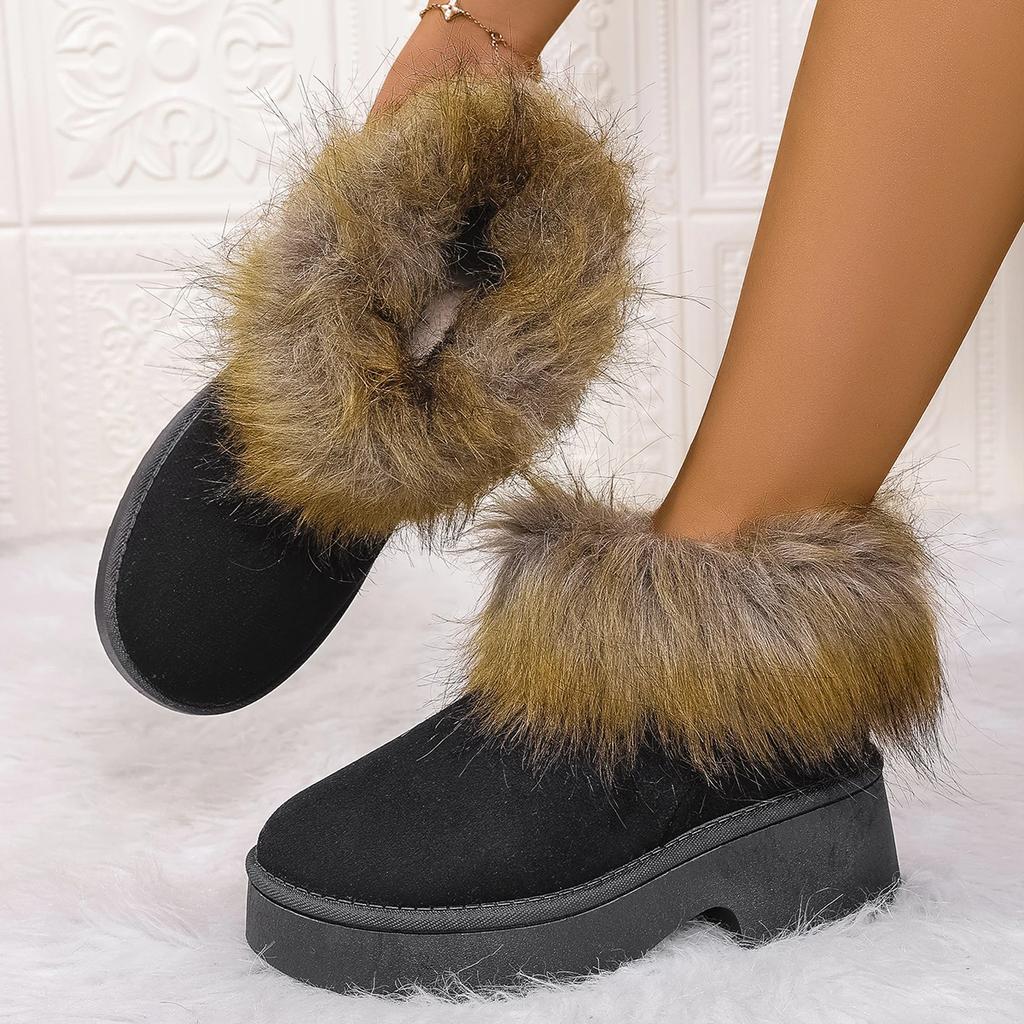 Women's Fluffy Slippers New Plush Warm Platform Shoes For Winter Indoor Heelless Semi-slippers Outdoor Non-slip Cotton Shoes