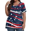 Women's Fashion Casual V-Neck Pullover Short Sleeve Large Size Independence Day Printed T-Shirt Top