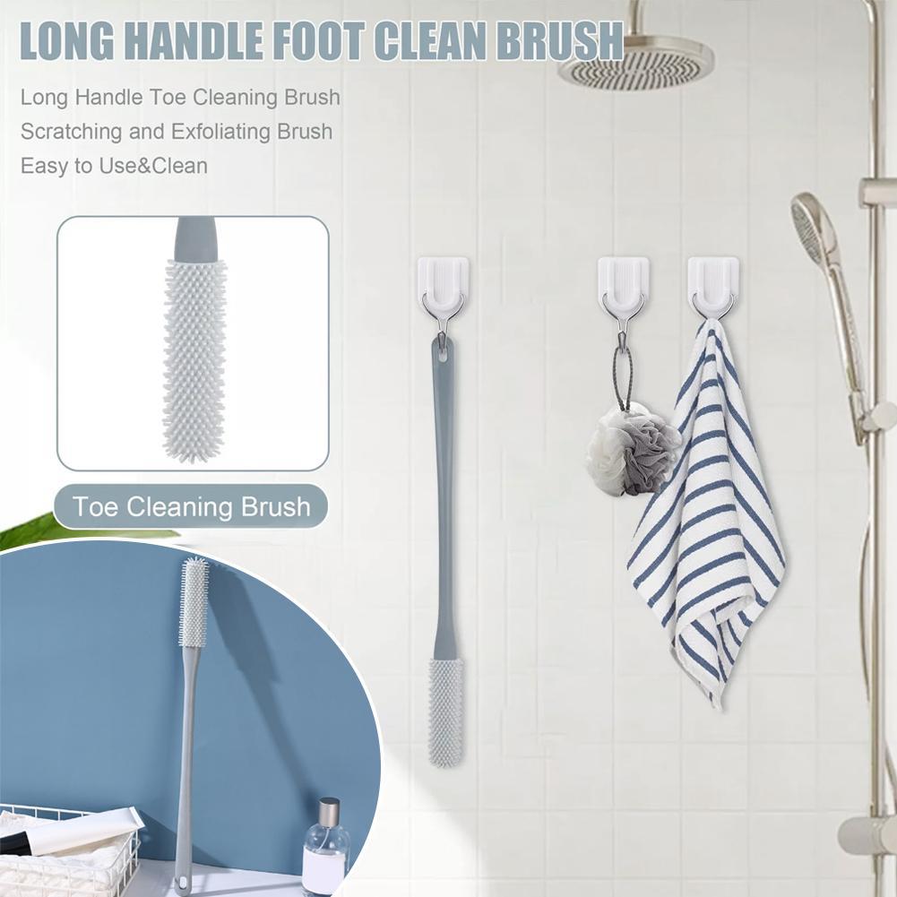 Toe Cleaning Brush Foot Scrubber in Shower with Long Handle Silicone Gap Brush Between Toes Cleaner Scrub for Seniors Elderly