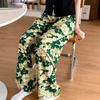 Summer Women's Cotton Rayon Loose Fit Soft Homewear Ankle-Length Wide Leg Floral Printed Lounge Pants