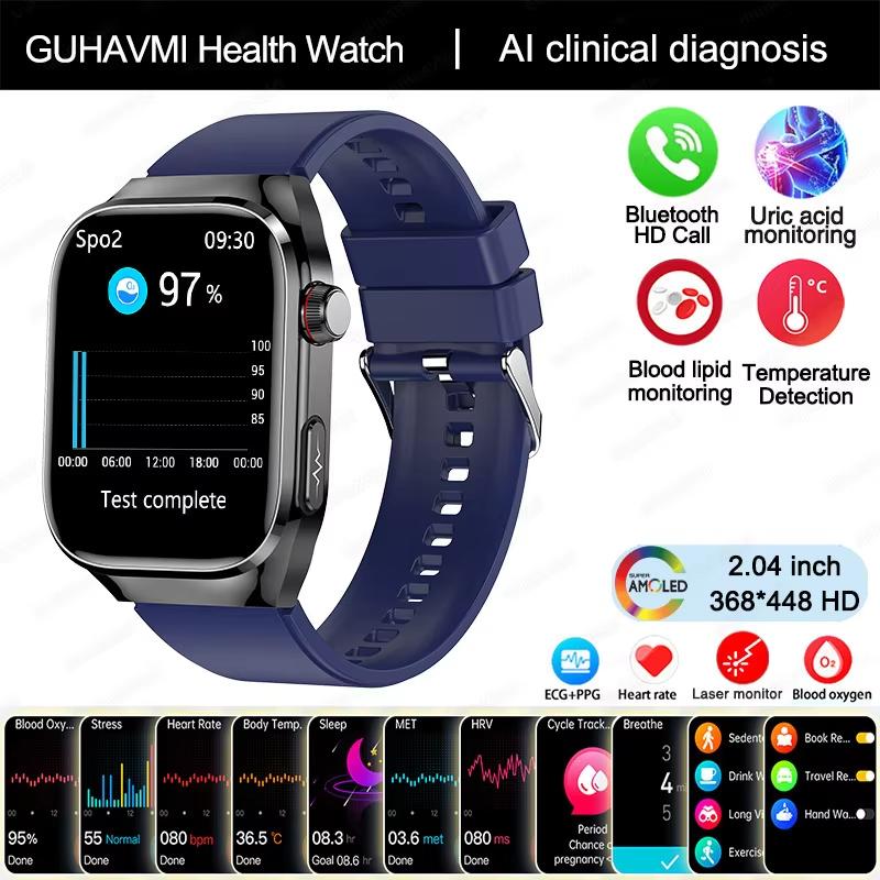 2025 Nové chytré hodinky na měření kyseliny močové, krevních tuků, EKG+PPG, pulzu, krevního tlaku, s Bluetooth voláním, sportovní pro Xiaomi, hodinky pro sledování zdraví