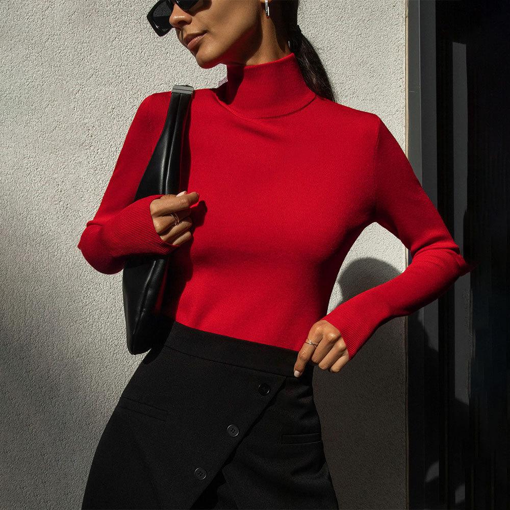 

GMXIA Женская нижняя рубашка с полувысоким воротником, осенне-зимний новый темпераментный и элегантный тонкий теплый внутренний джемпер с длинными рукавами L красный