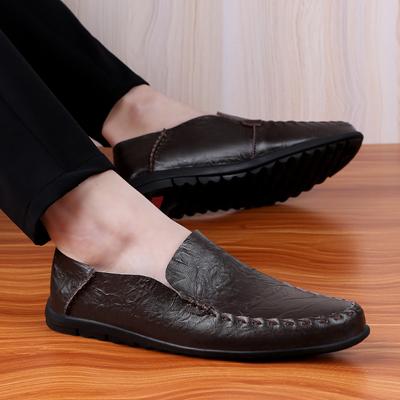 Men's Soft Moccasins Driving Shoes Casual Loafers Retro Handmade Slip On Black Wide Shoes for Father Large Size