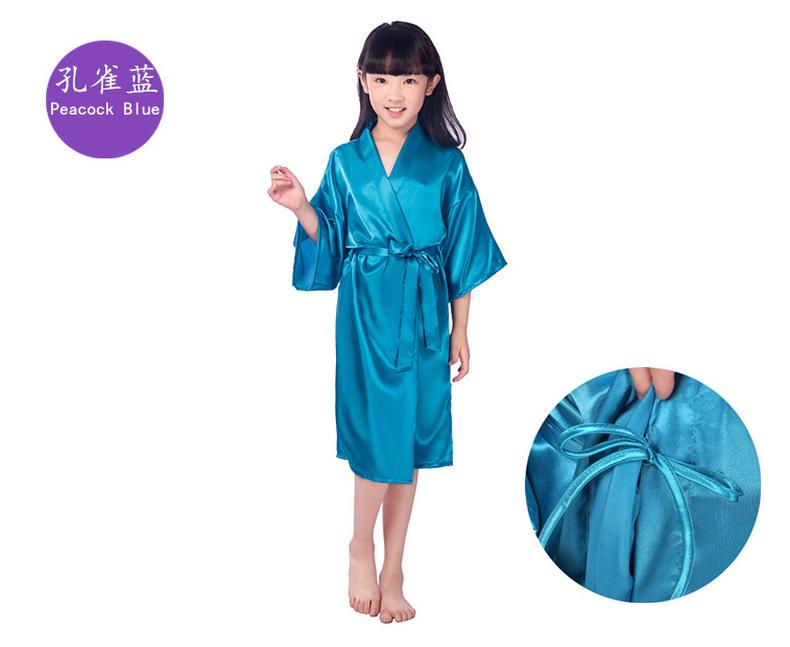 Children's Silk Nightgown Bathrobe Medium and Large Children's Long Plain Glossy Summer Thin Cardigan Robe