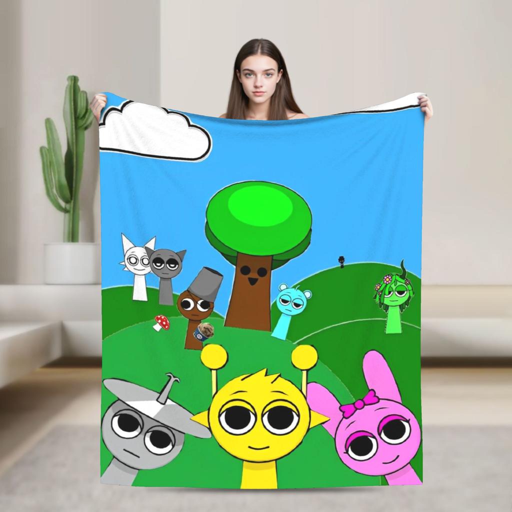 Sprunkis Game Blankets Fleece Novelty Breathable Throw Blankets for Chair Covering Sofa All Season