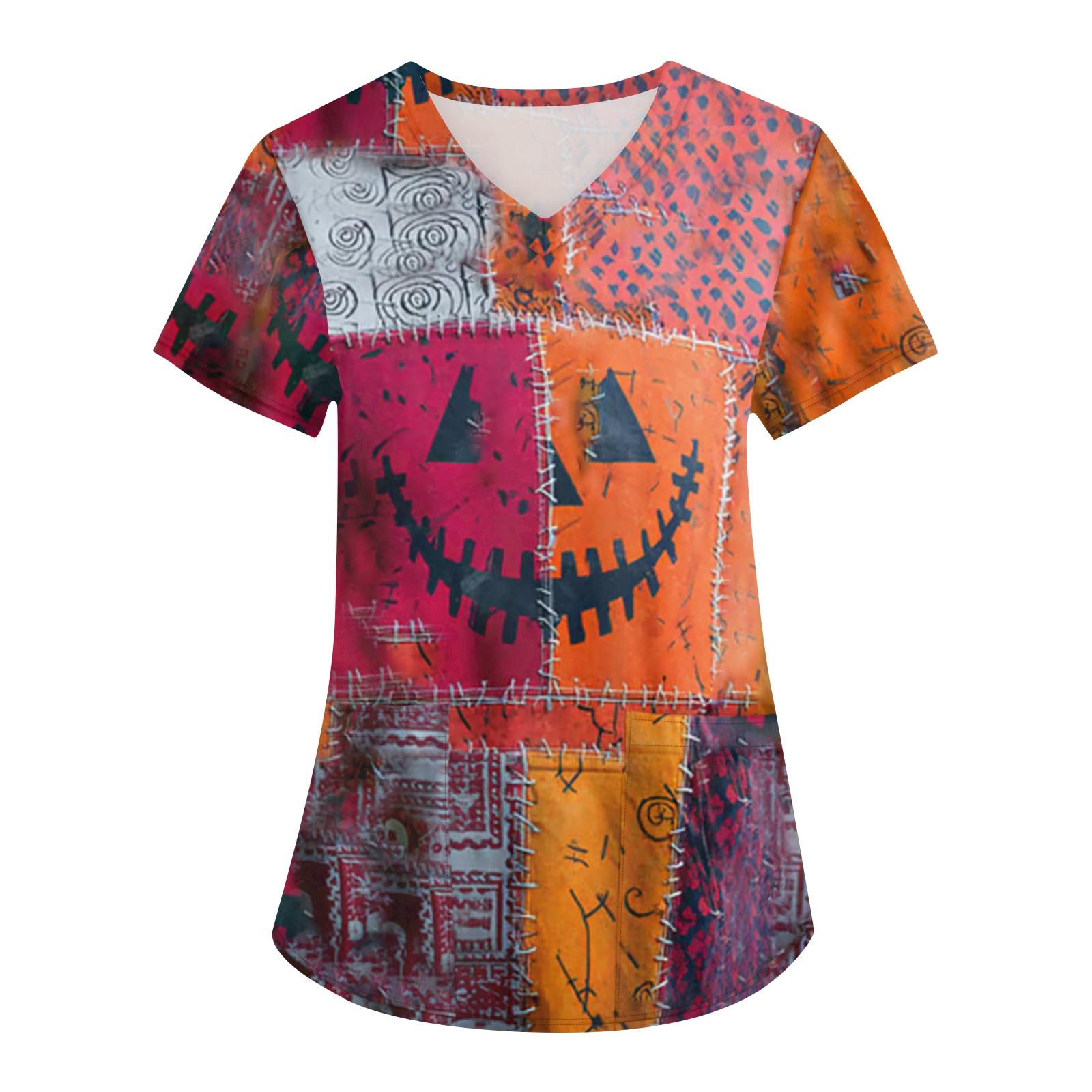 

Женская рабочая униформа с принтом, V-образный вырез, карманы, базовый короткий рукав, пуловер, топ XL шафрановый