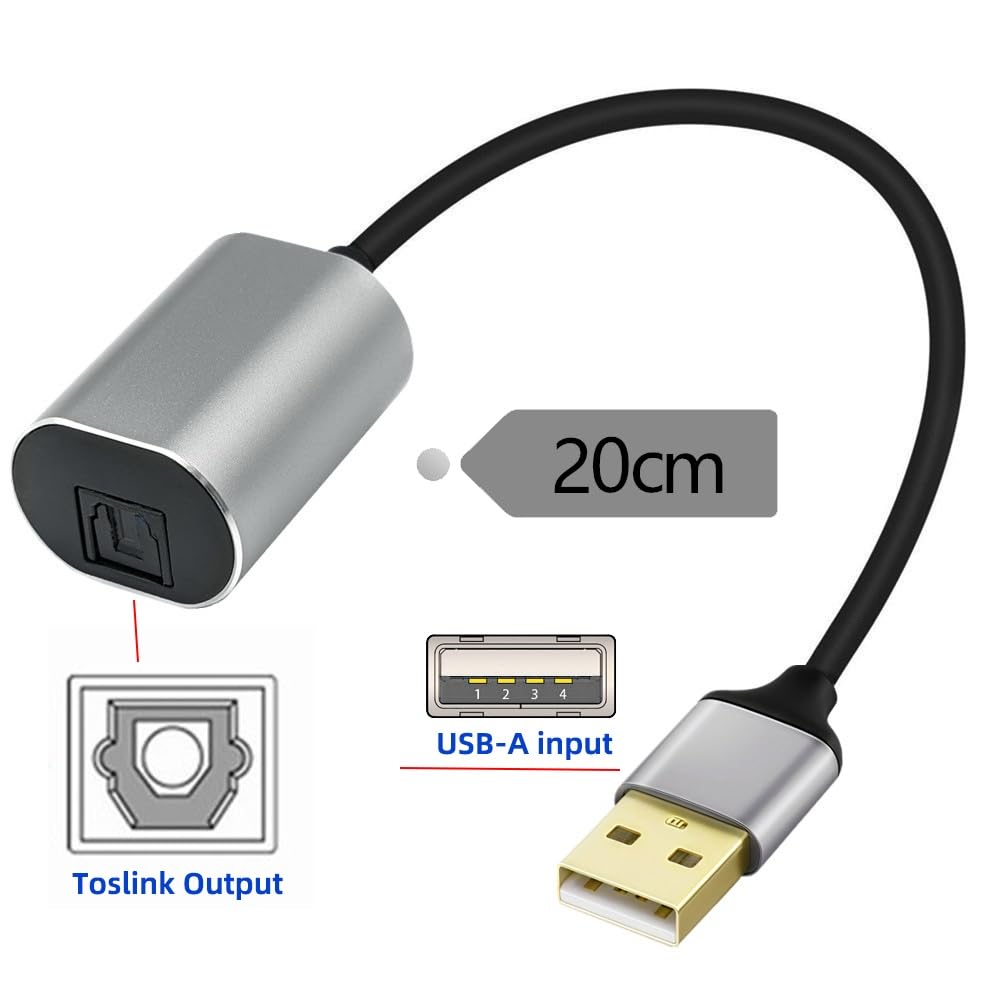 Cablecc USB2.0-A to Optical Audio Cable, USB A Male to Toslink Female Digital Optical Audio Cable (for LaptopDesktop, 20cm)