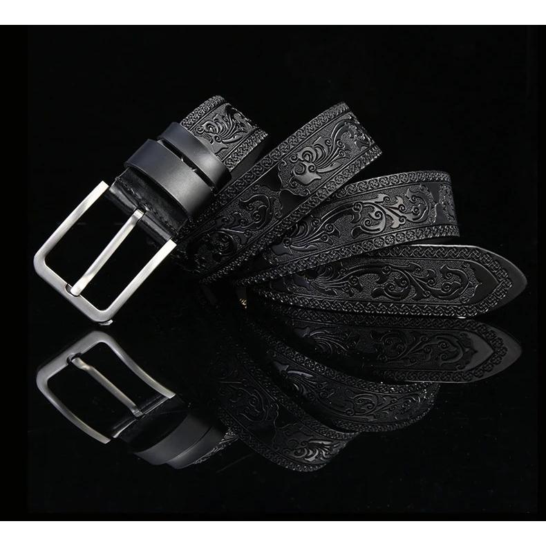 Cow Leather Embossing Belt Male Classic Vintage Pin Buckle Strap
