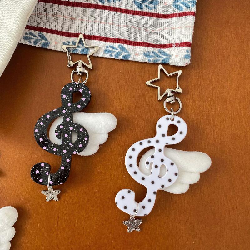 Y2K Harajuku Musical Notes Star Pendant Keychain Cute Bag Hanging Decoration For Women Girls Sweet Keyring Jewelry Gift