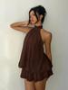 European & American Women's Backless Halter Strap Dress - Holiday Slim Fit with Puffy Short Skirt
