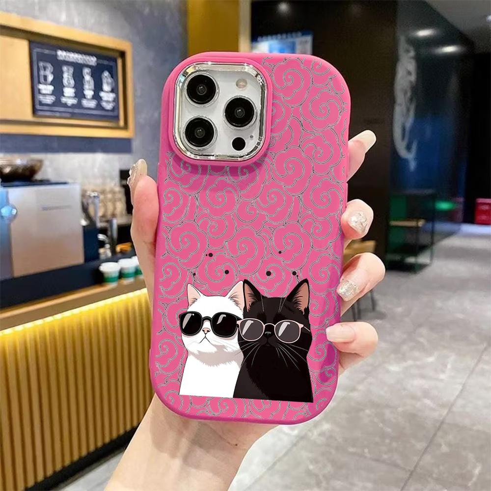 Phone Case: 2D Flat Design Suitable for iPhone 18 17 16 15 14 13 Pro Protective Case, Couple Style, Black and White Cool Cat, Christmas and Halloween