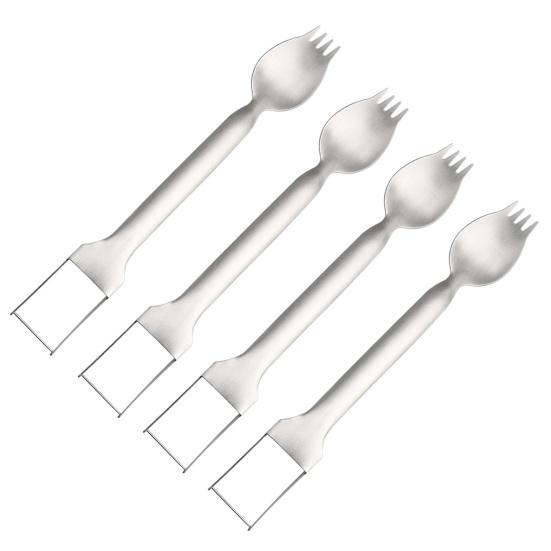 1/4Pcs 2-In-1 Stainless Steel Fruit Fork Cutter Watermelon Slicer Tool Easy To Use Dual Head Fruit Slicer for Home Kitchen Gadget