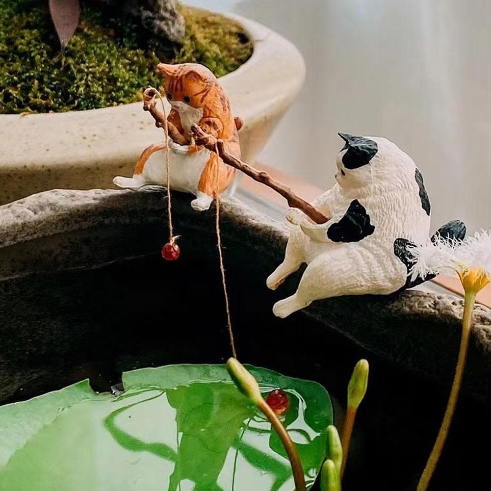 Fishing Cat Aquariums Decorations Fish Tank Hangable Landscape Aquarium Cat Fishing Ornament Home Aquarium Decor