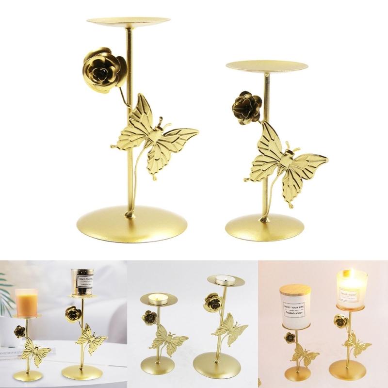 Wrought Iron Candle Holder Butterfly Decorative Candlestick Desktop Ornaments Wedding Candle Stand for Home Bedroom