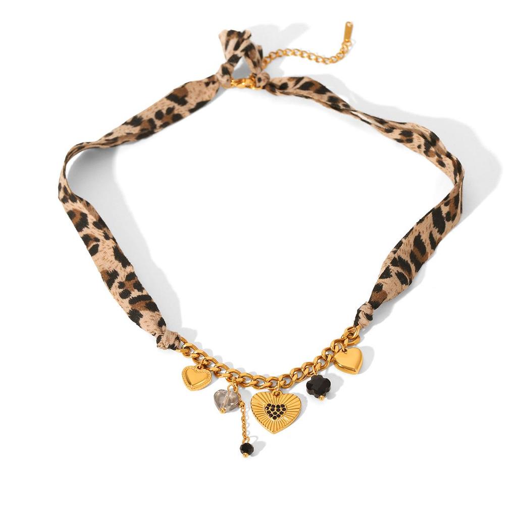 Women's Luxury Leopard Print Silk Scarf & Non-Fading Titanium Steel Bracelet