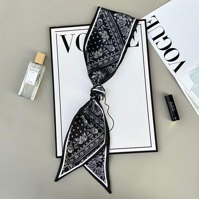 Fashion Blue Print Silk Scarf Women Soft Satin Horse Hairband Bevel Neckerchief Office Hijab Headband Foulard Bag Ribbons Gift