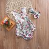 Newborn Kids Baby Girl Romper Clothes Floral Printed Outfits Set Lace Sleeveless Jumpsuit Romper+Headband Playsuit 0-24M