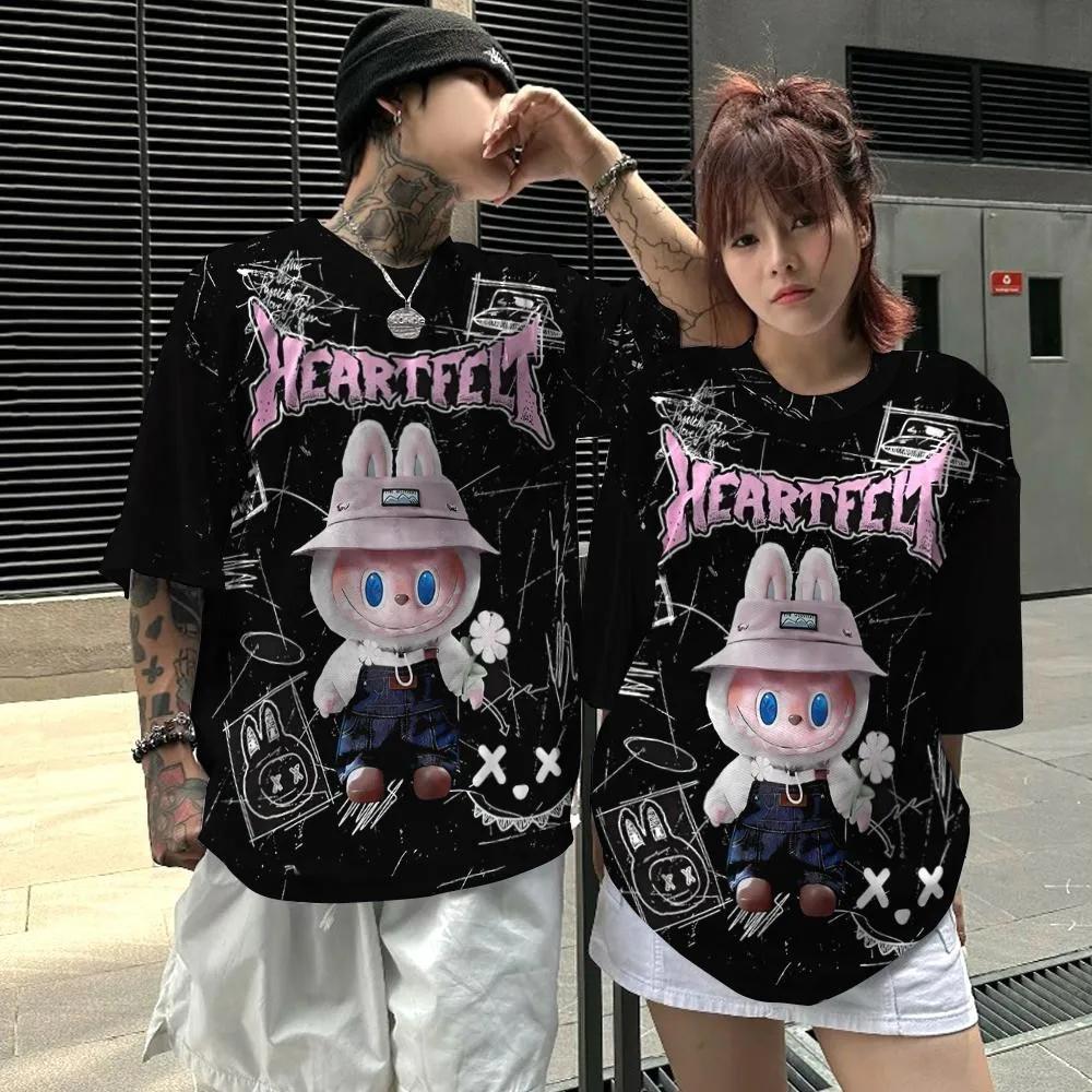 Sommer Rundhals 3D Labubu Musterdruck Top Modische Lässige Kurzarm Herren- und Damen-Paar Unisex T-Shirts