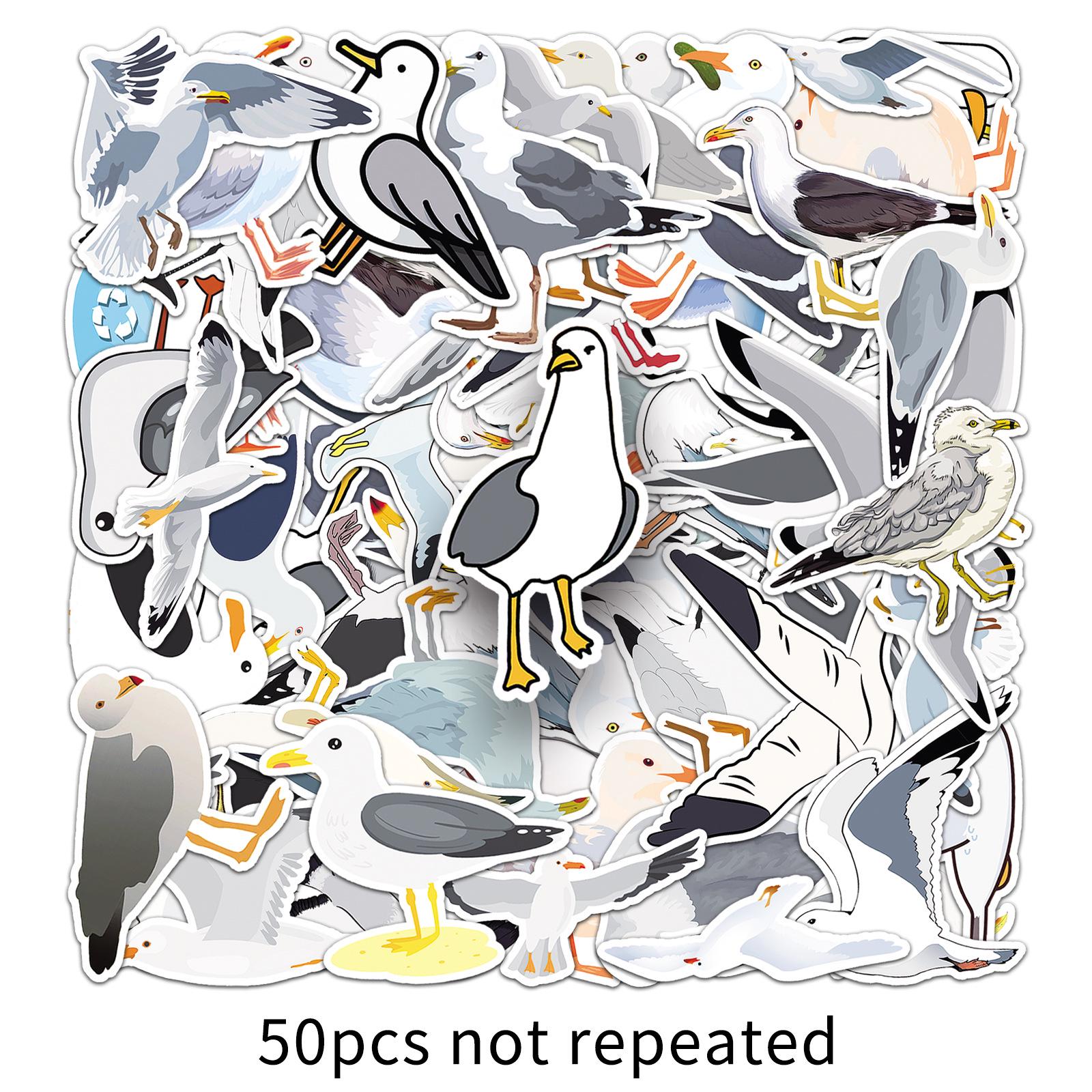 50 наклеек с чайками: Милые Q-версии Птичек и Животных для Дневников, Ноутбуков и Декора