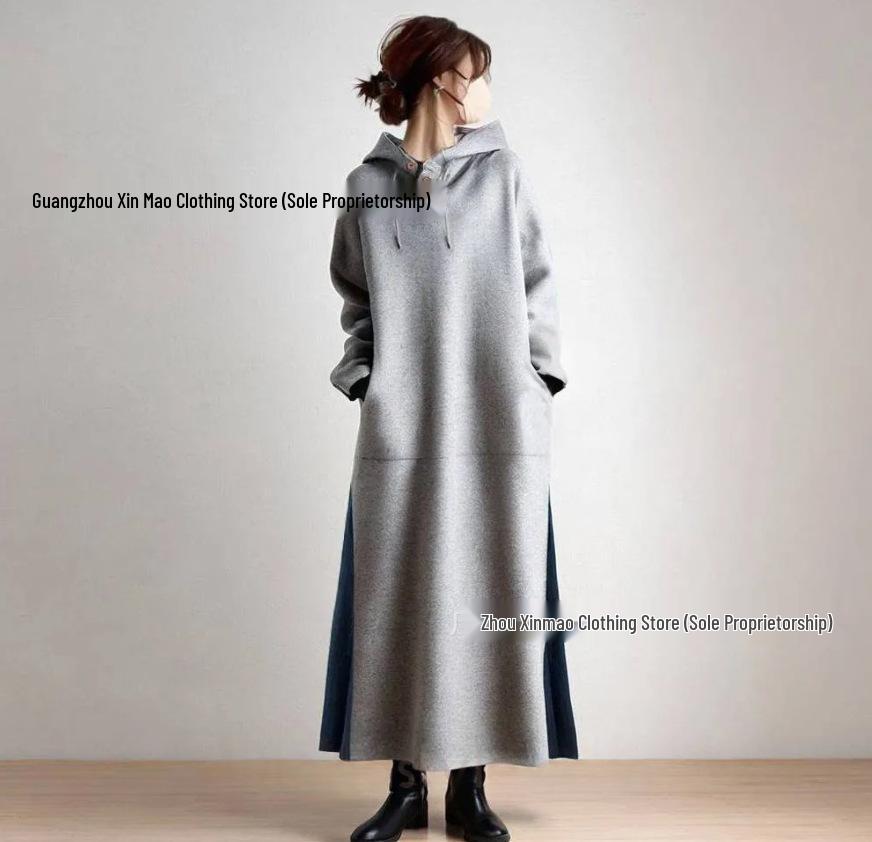 

Available 2025: Autumn Hooded Color Block Long Dress S светло-серый