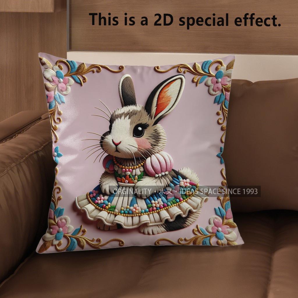 2D Cute Dressed Rabbits Pillow Covers For Home Pattern Cushion Cover Suitable For Sofa Bedroom Car Pillow Cover