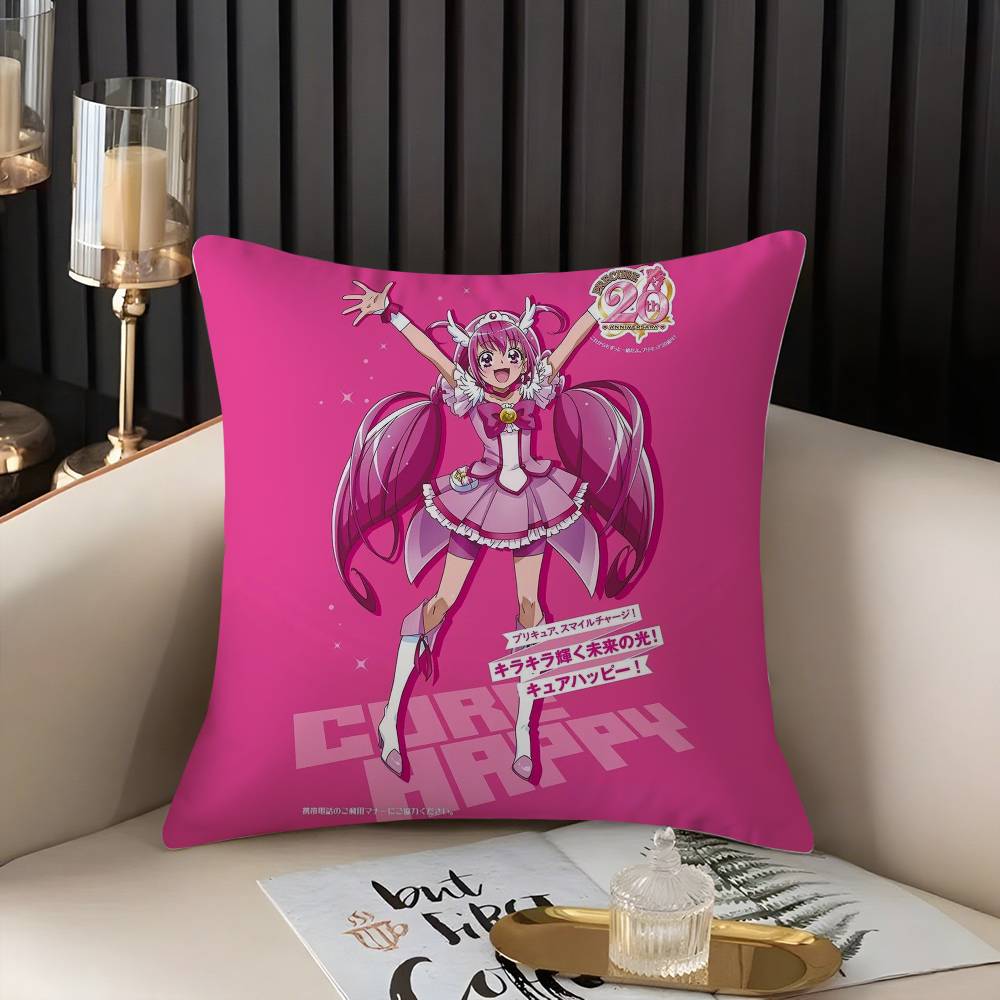 Pillow Case Cartoon S-Smile P-Precures Home Dorm Chair Back Short Plush Double-Sided Printing Office Nap Time Cushion Cover