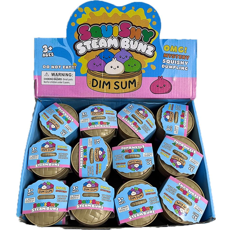 6Pcs Mini Dumplings with Steamer Bun Squeezable Toys Set Soft Stress Relief Crystal Squishy Fidget Sensory Toy Party Favors Gift