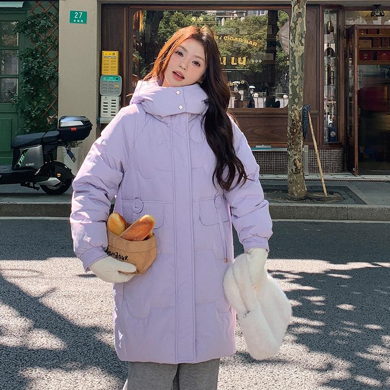 

Пуховик для женщин средней длины свободного кроя зимний утолщенный с капюшоном S