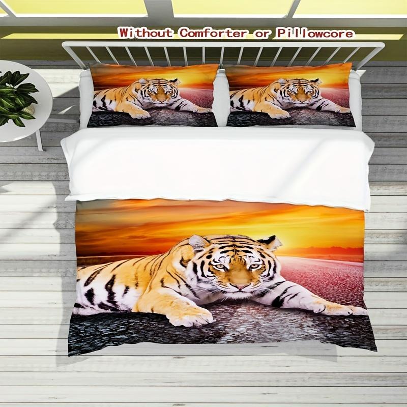 3pcs Vibrant Tiger Print Duvet Cover Set - Soft, Breathable, 3D Digital Print Bedding for All Seasons - Universal Fit, Hypoaller